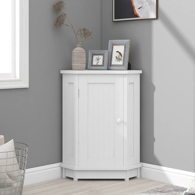 Grondin Modern Style Wooden Triangle Corner Accent Storage Cabinet with Interior Adjustable Shelves for Living Room Bathroom