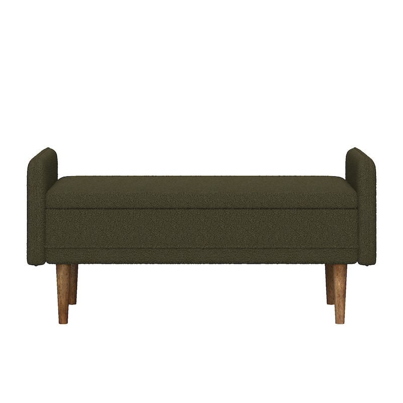 Green Modern 16.75" Upholstered Stool with Storage and Rubber Wood Legs for Living Room
