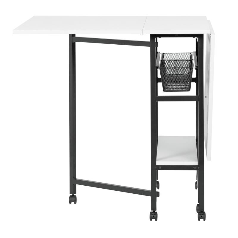 Sew Ready Standing Height (36" H) Mobile Folding Expandable Fabric and Die Cutting Table with Craft Storage- Charcoal / White