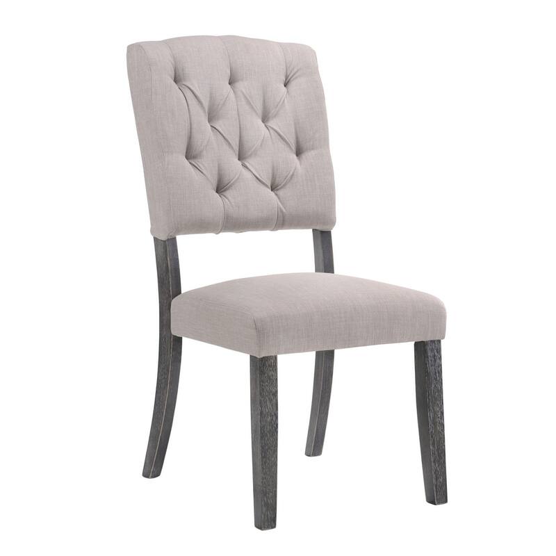 HomeRoots Set of Two Tufted Gray Upholstered Linen And Solid Wood Open Back Dining Side Chairs
