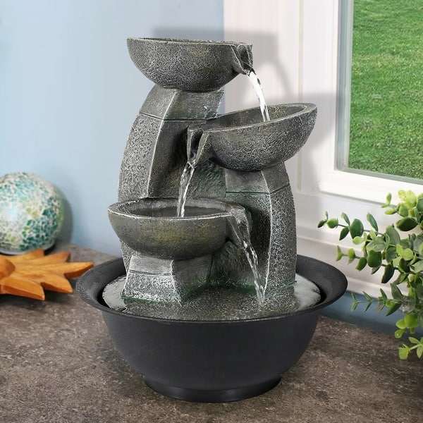 slide 1 of 13, Water Fountains Indoor Tabletop Water Fountain w/LED Lights for Home grey
