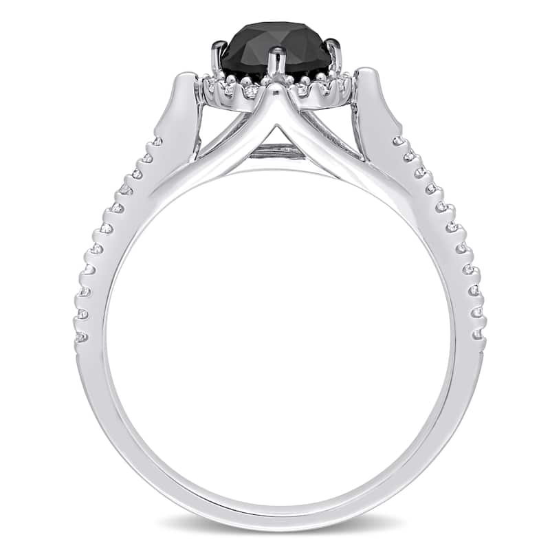 Miadora 10k White Gold with Black Rhodium 1 1/5ct TDW Black & White Diamond Halo Engagement Ring