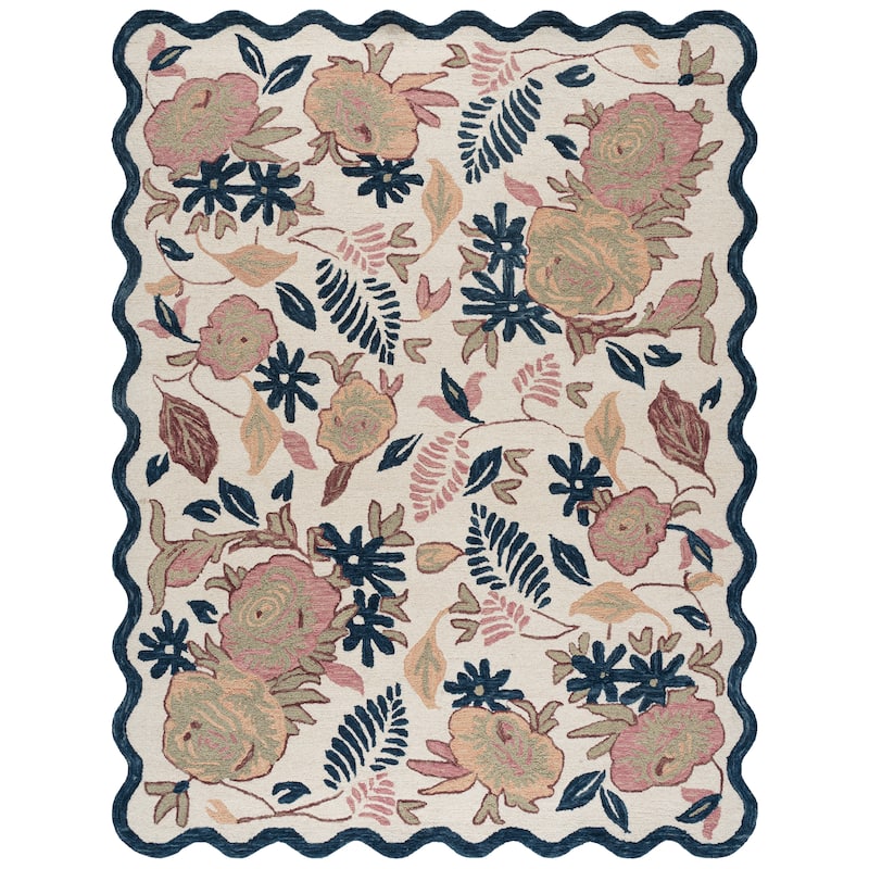 SAFAVIEH Handmade Jardin Thurayya Floral Wool Rug - 9' x 12' - Ivory/Blue