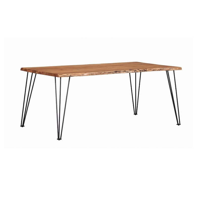 Wooden Dining Table with Live Edge Details and Metal Legs, Brown