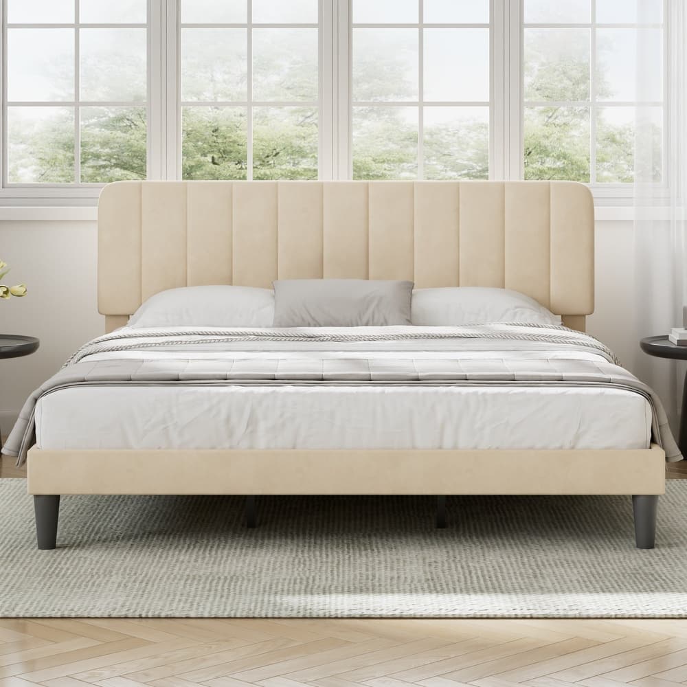 Javlergo King Size Bed Frame with Adjustable Headboard Platform Bed with Wood Slats Heavy Duty Mattress Foundation