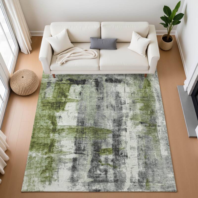 Premium Washable Super Soft Abstract Glam Mayfield Rug - Olive - 3' x 5'