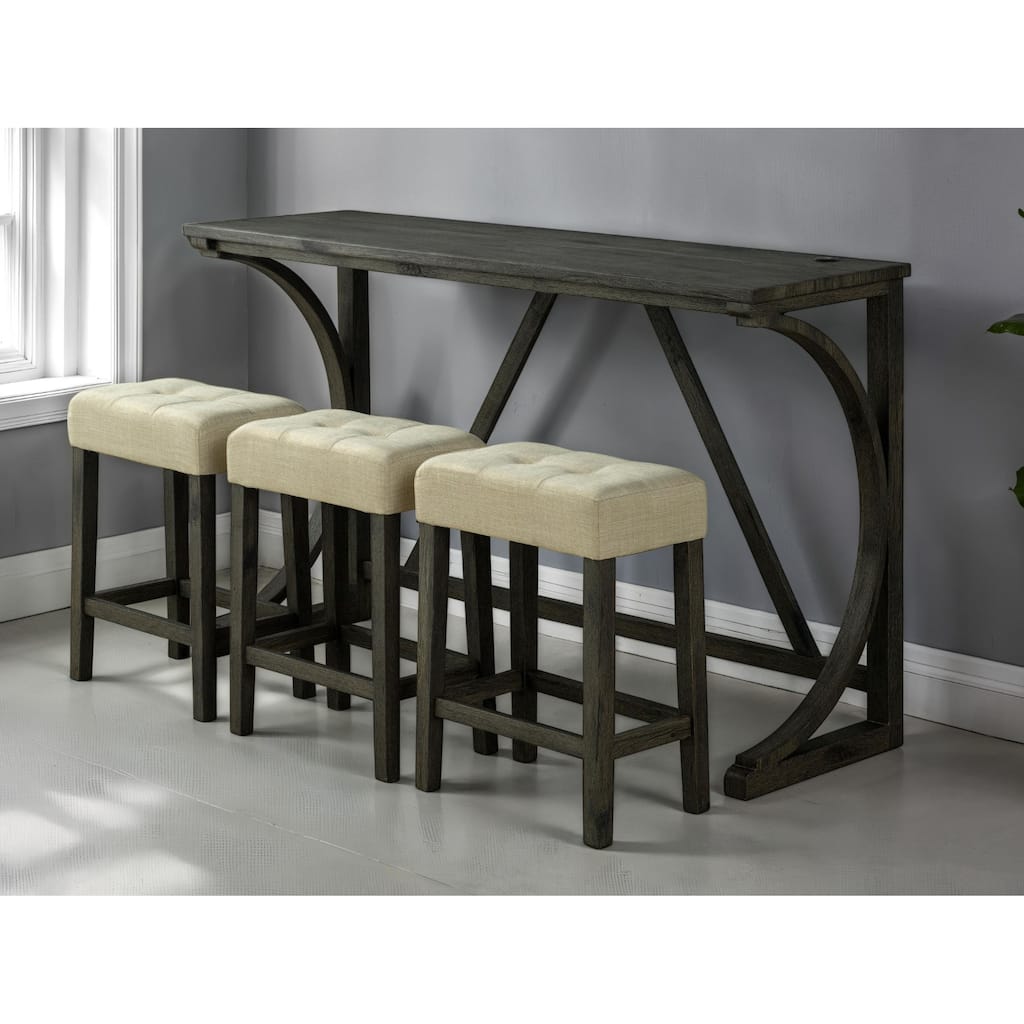 Dining Room 4pc Set Functional Unique Dining Table w USB 3x Stools Tufted Seats Kitchen