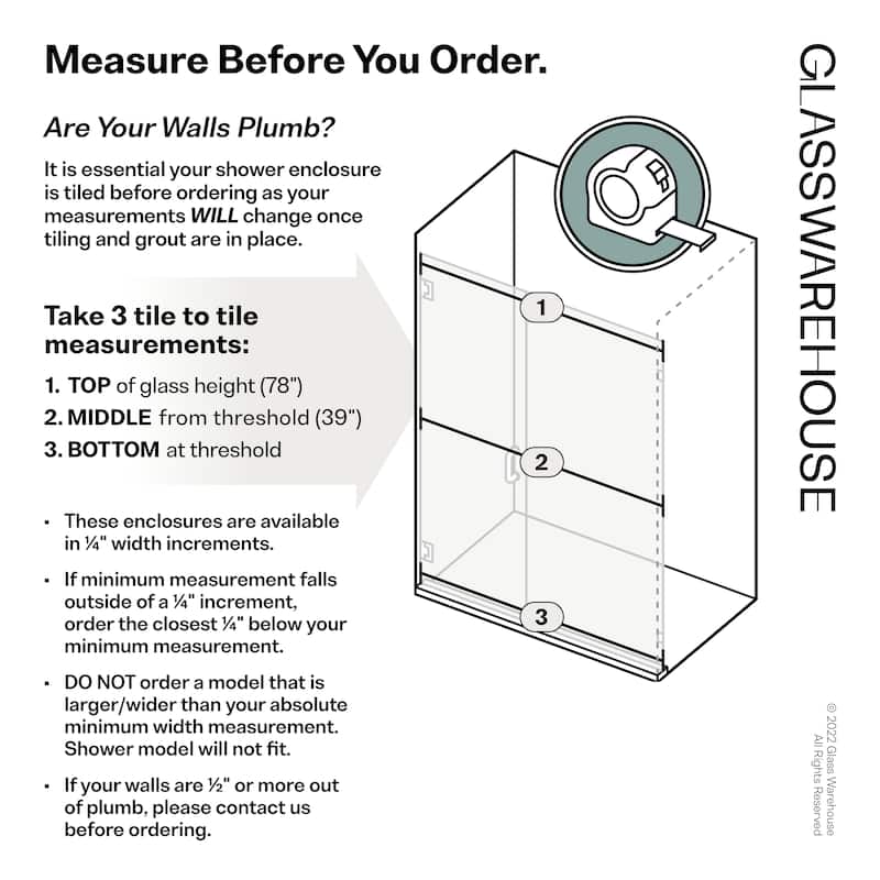 Glass Warehouse 78" x 35" Frameless Shower Door - Wall Hinge