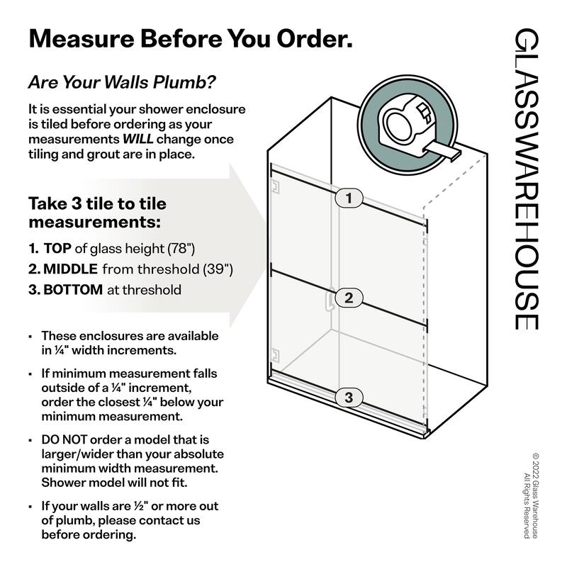 Glass Warehouse 78" x 42.75" Frameless Shower Door - Wall Hinge