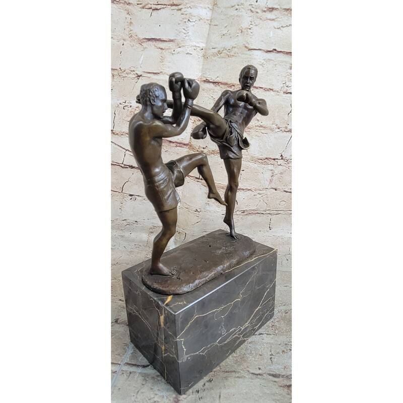 Signed Original Milo Kick Boxer Boxers Bronze Sculpture Marble Base Figurine Art