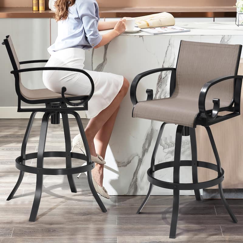 Pellebant Outdoor Aluminum Patio Swivel Bar Stools Sunbrella Textilene Sling - Augustine Ashe - Set of 2