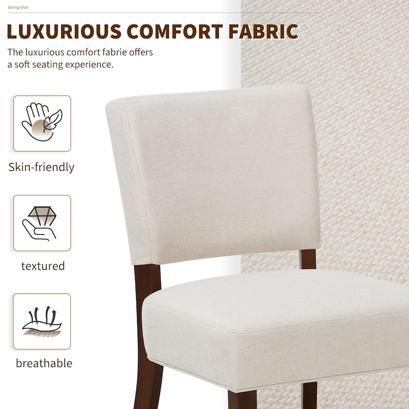 Set of 2 Modern Farmhouse Dining Chairs: Upholstered Mid-Back Chairs with Wood Legs