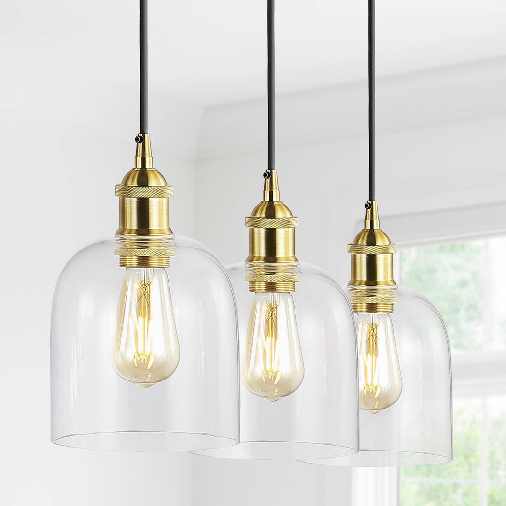 Cooper 25.5" 3-Light Farmhouse Contemporary Glass Linear LED Pendant, Brass Gold/Black by JONATHAN Y