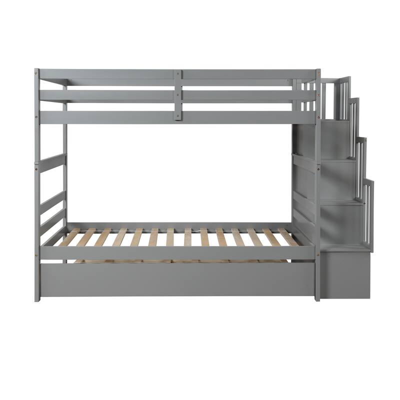 Twin Over Twin Bunk Beds with Twin Trundle & Stairway Storage Function