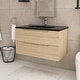 preview thumbnail 32 of 66, Wall-Mounted Bathroom Vanity in Evita Oak with Integrated Black Sink