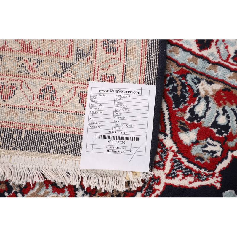 Navy Blue Kashan Turkish Area Rug Machine Made Carpet - 9'5" x 12'9"