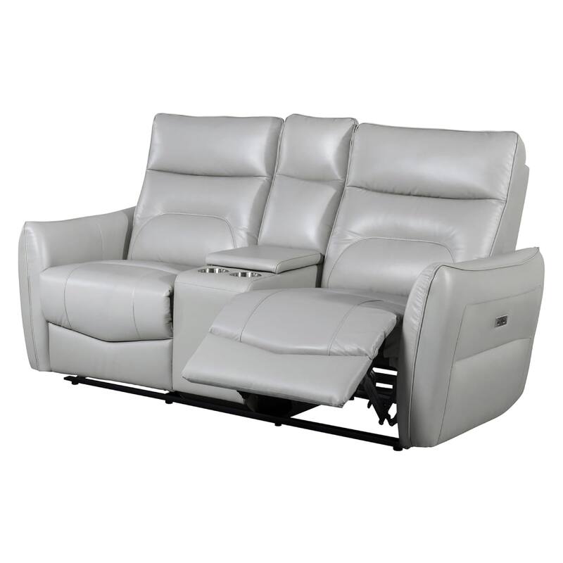 Teren Power Recliner Loveseat, 63 Inch, Gray Grain Leather, Cuphoders
