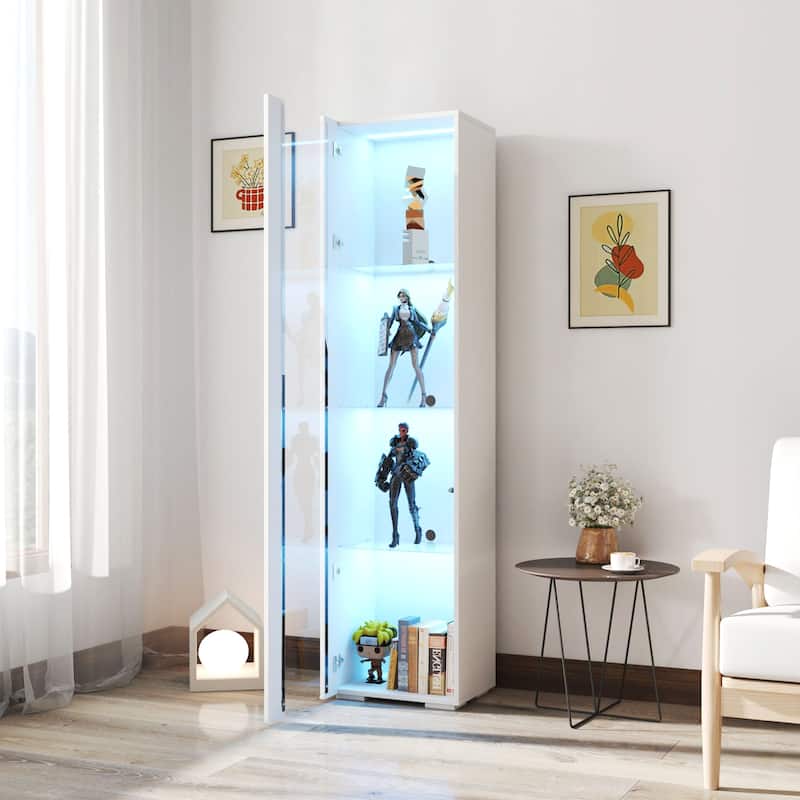 GDFStudio - Gao Modern Side Cabinet with Aluminum Strip Lamp and Storage Shelves - 66.93"H