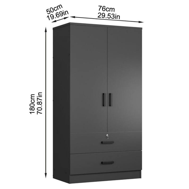70.87"H Wood Black Wardrobe Closet with 2 Doors and 2 Drawers