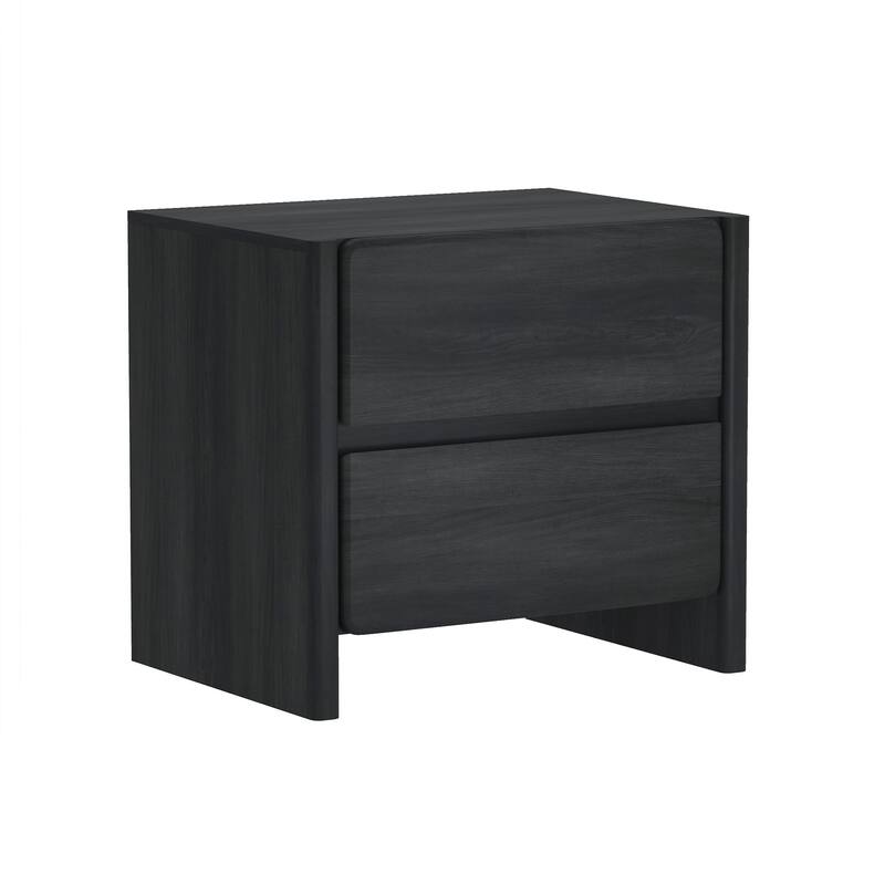 Modern Nightstand with 2 Drawers Wood Grain Texture Minimalist Design