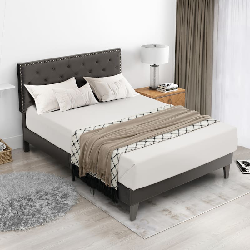 Costway Bed Frame Upholstered Platform Bed with Tufted Headboard