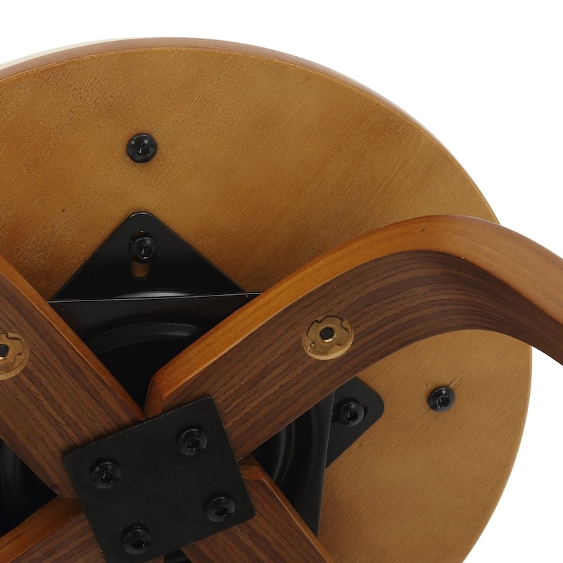 Leather Counter Stool Swivel Round Seat Poplar Wood Frame Iron Foot Rest