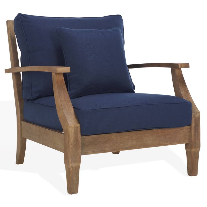SAFAVIEH Couture Freida Wood Patio Arm Chair - 31.4" W x 35.6" L x 32.6" H - 31"W x 36"D x 33"H