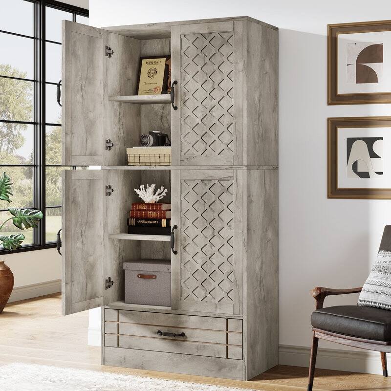Bookcase with Door and Drawer, Farmhouse Tall Bookshelf Cabinet