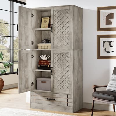 Bookcase with Door and Drawer, Farmhouse Tall Bookshelf Cabinet