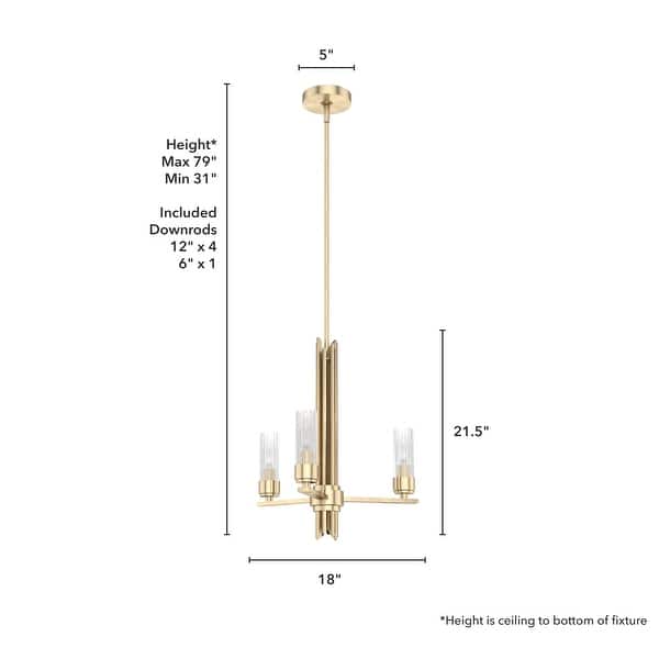 dimension image slide 3 of 9, Hunter Gatz Ribbed Glass Chandelier - Dining Room, Kitchen Island, Entry - Glam, Contemporary, Transitional