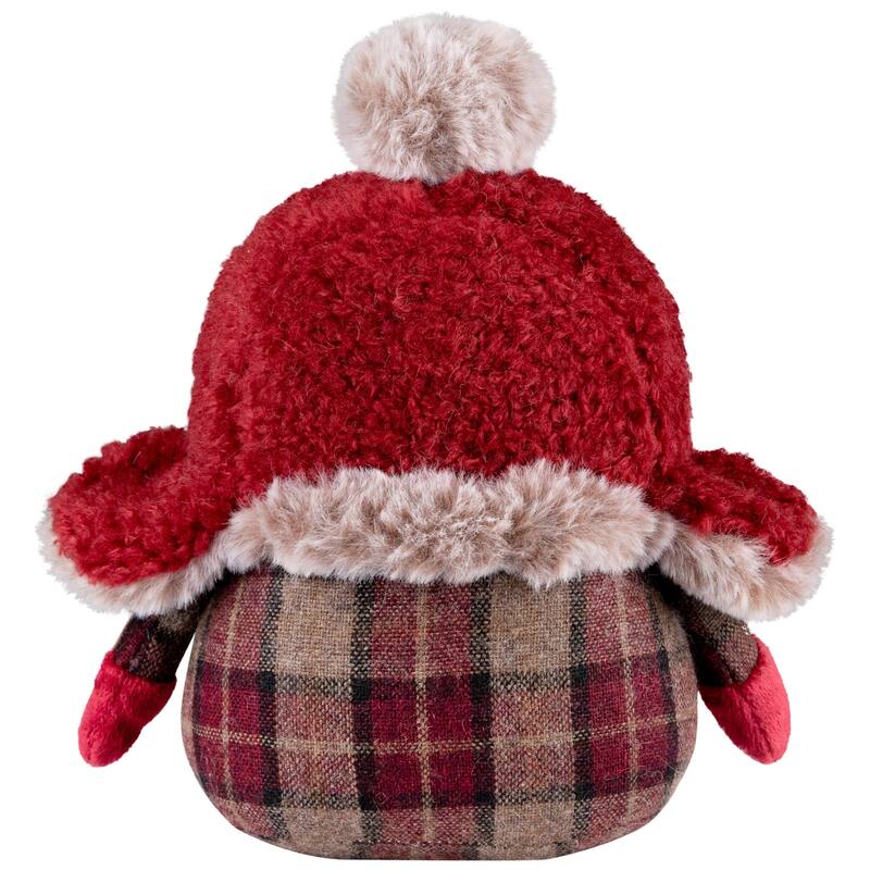 Plush Gnome Christmas Figure in Winter Trapper Hat - 7.75" - Maroon and Brown