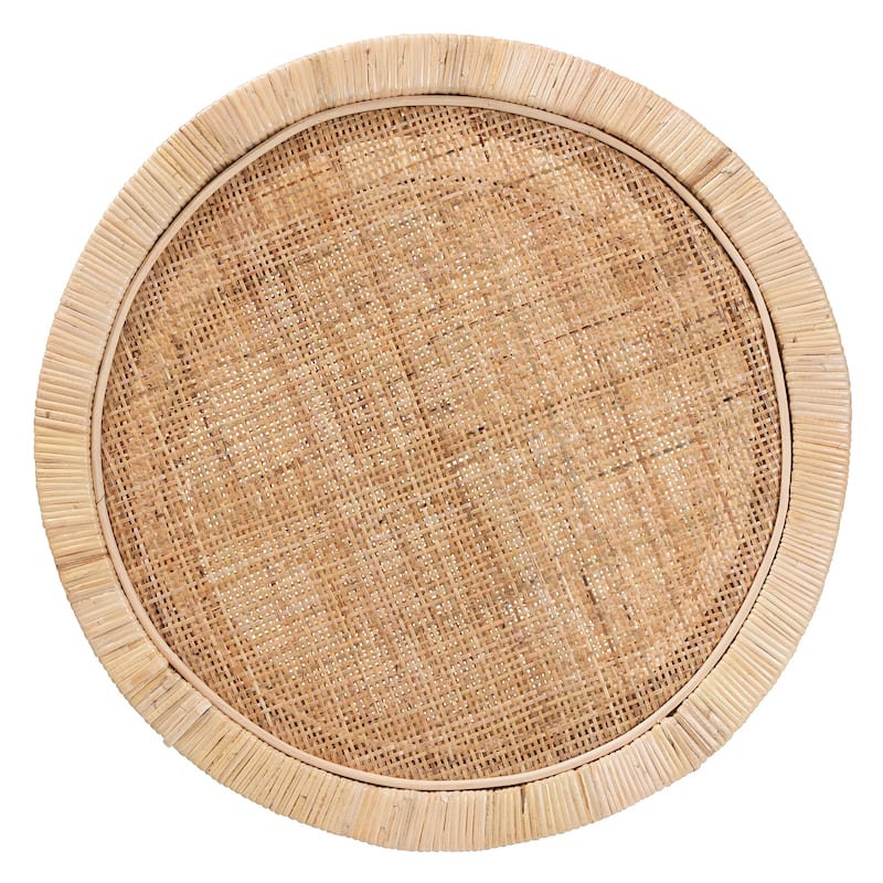 Bella Modern Bohemian Natural Brown Mahogany Wood and Natural Rattan 2-Tier End Table