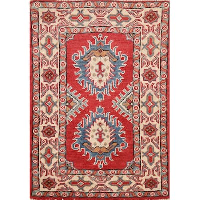 Geometric Kazak Oriental Rug Handmade Traditional Red Wool Carpet - 2'0" x 3'0"