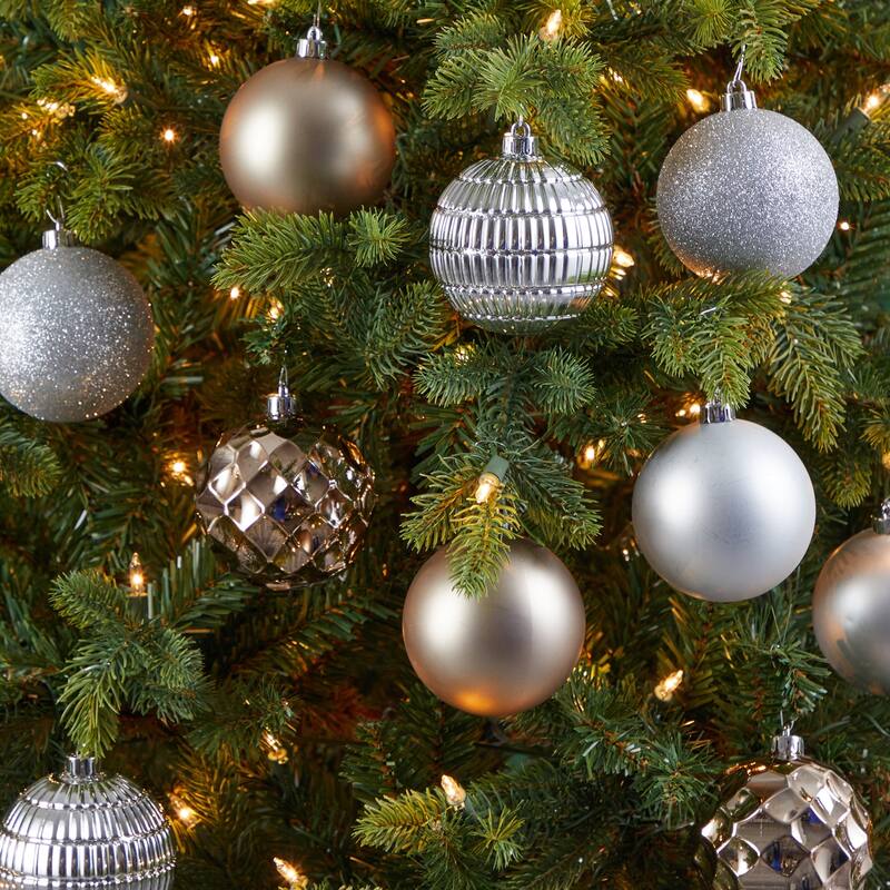 40ct Silver and Gold Shatterproof 5-Finish Christmas Ball Ornaments 3" (80mm)