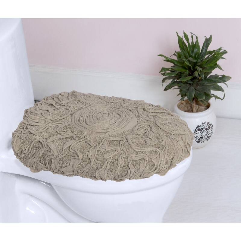 Home Weavers Bell Flower Cotton Soft, Water Absorbent Toilet Seat Lid Cover, Machine Washable 18"x18" Toilet Lid Cover - Linen