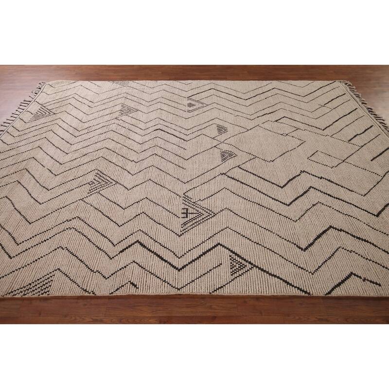 Earth Tone Moroccan Modern Area Rug Handmade Wool Carpet - 7'10"x 10'6"