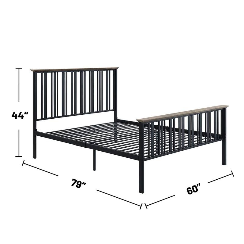 Metal Size Bed in Antique Oak and Black Finish