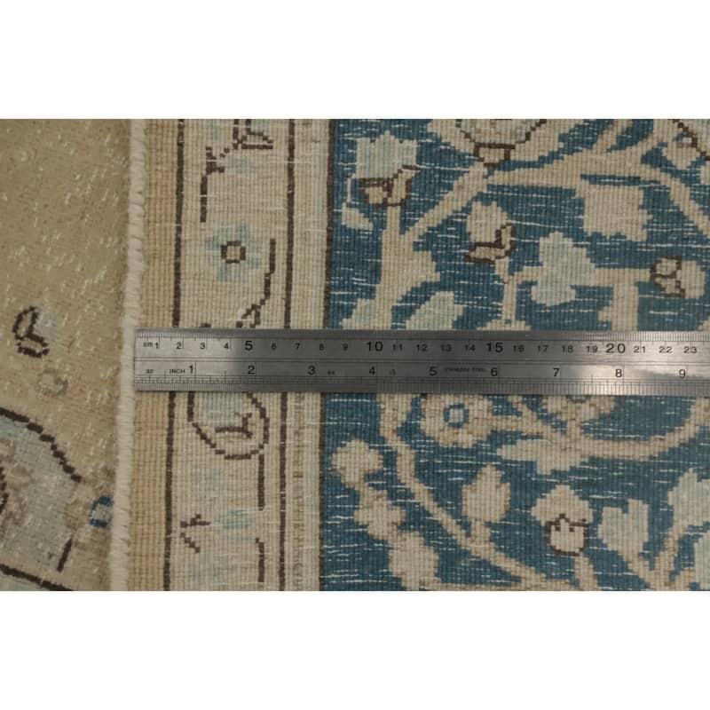 Hand Knotted Oriental 100% Wool Carpet Traditional Floral Beige & Ivories Kerman Area Rug - 9' 10'' X 6' 9''