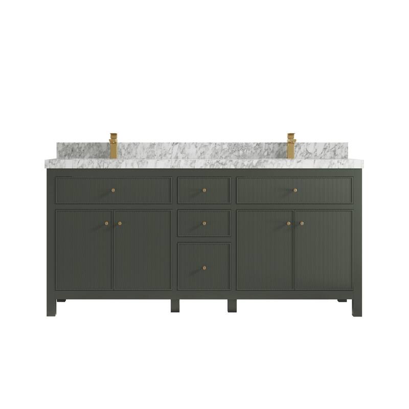 Willow Collections 72 in W x 22 in D Sonoma Free Standing Reeded Double Sink Bathroom Vanity with Countertop - 2" Carrara Marble - Pewter Green