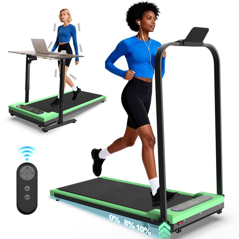 Foldable Treadmill with Handle Bar Incline, 2 in 1 Upgrade Portable Under Desk Walking Pad and Vibration Pad with Remote Control