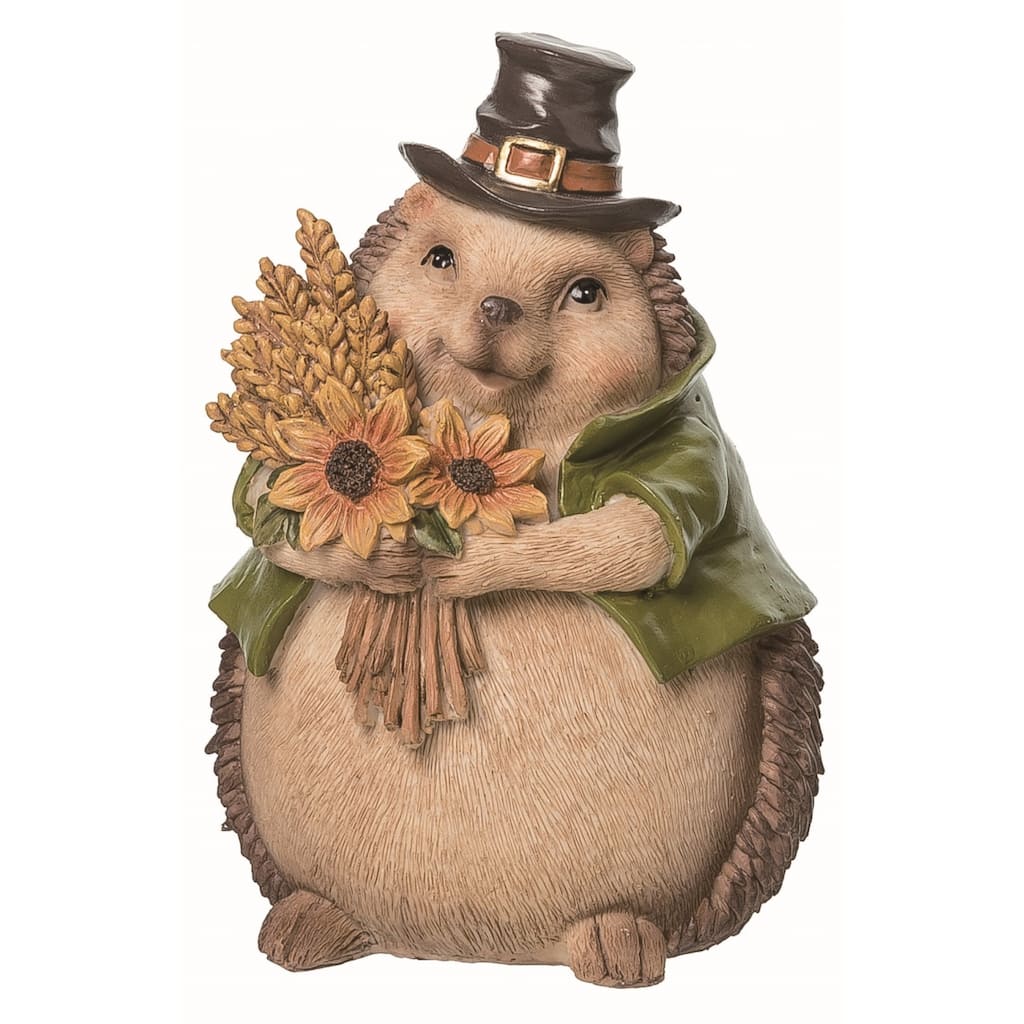 Transpac Resin 6.89 in. Brown Autumn Woodland Animal with Bouquet