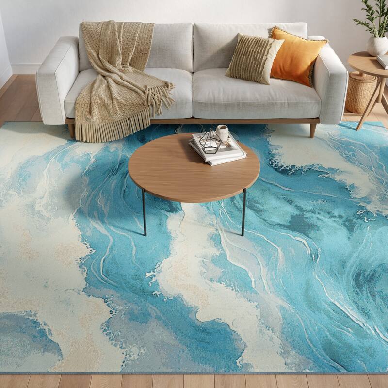 Nourison Color Splash Indoor/Outdoor Blue Abstract Area Rug
