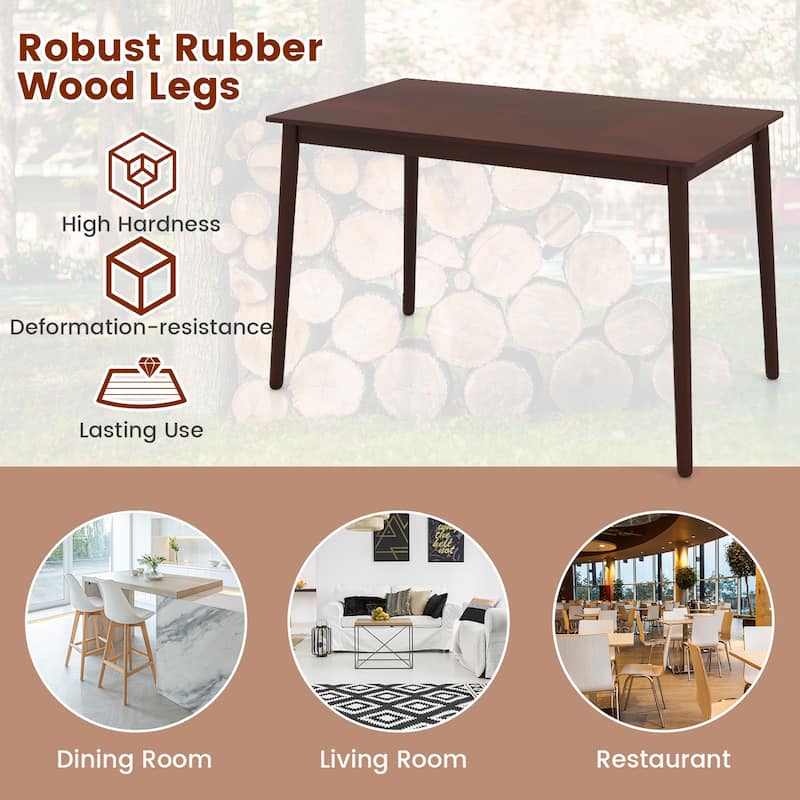 48 Inch Brown Rectangular Dining Room Table with Sturdy Rubber Wood Legs for Family Meals - 48" x 27.5" x 30" (L x W x H)