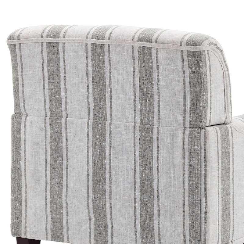 Stripe Linen Accent Arm Chair with Nailhead Trim and Wood Legs