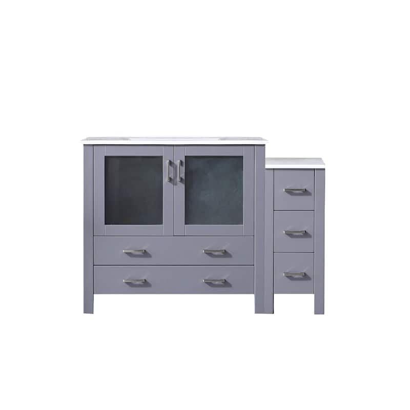 Volez Single Bath Vanity with Side Cabinet and White Ceramic Top - 48 - Dark Grey