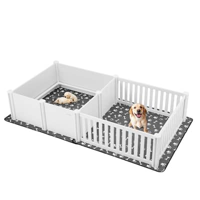 Grey PVC Extra-Large Dog Whelping Box with Adjustable Doors and Pee Pads