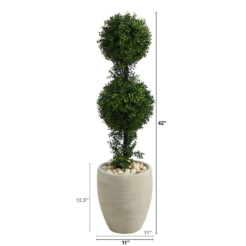Modern Topiary Tree - 3.5ft Indoor Outdoor Artificial Double Ball Tree in Planter - Green - 41-50 Inches