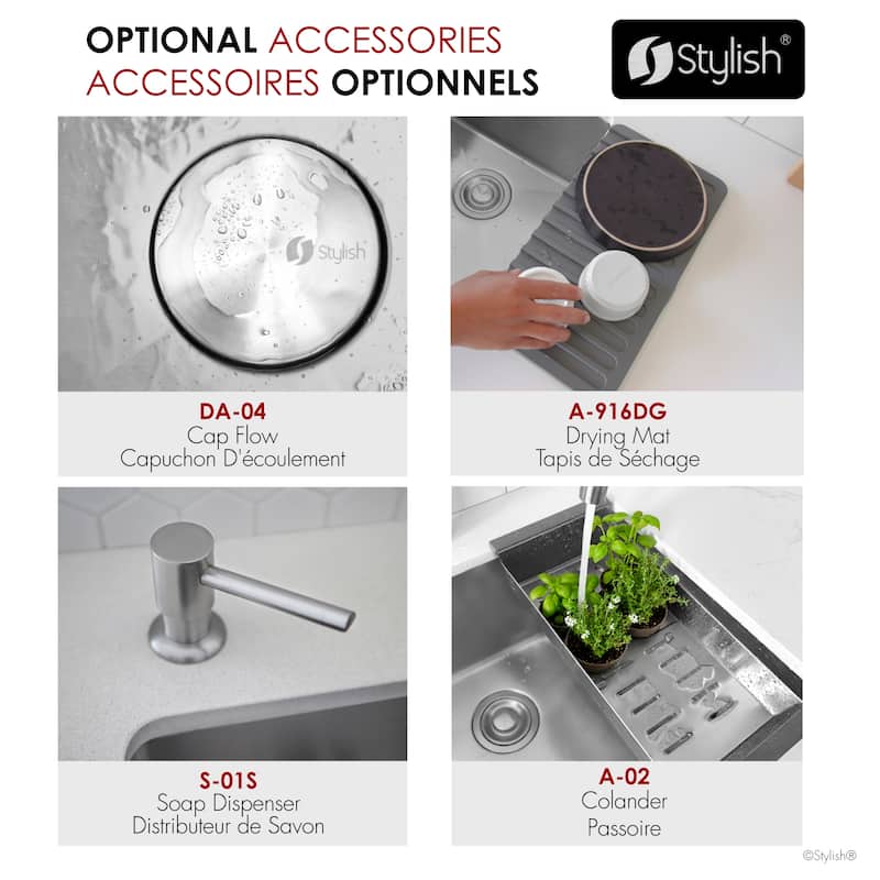 STYLISH 22 inch L x 18 inch W Stainless Steel Single Basin Dual Mount Laundry Sink with Strainer - 22" x 18" x 12"