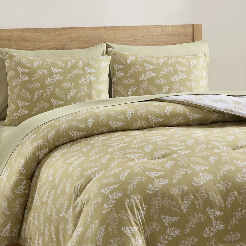 Empyrean 7 Pc Botanical Comforter Set with Sheets, Soft Breathable Lightweight Bedding Bag