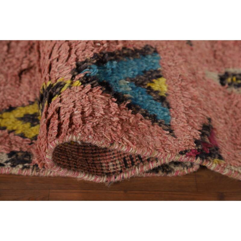 Pink Moroccan Oriental Area Rug Handmade Wool Carpet - 5'1" x 9'7"